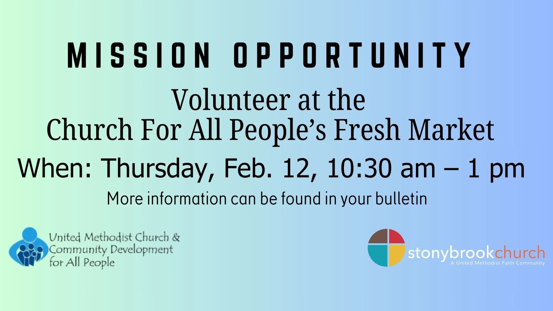  The Church for All People’s FRESH MARKET