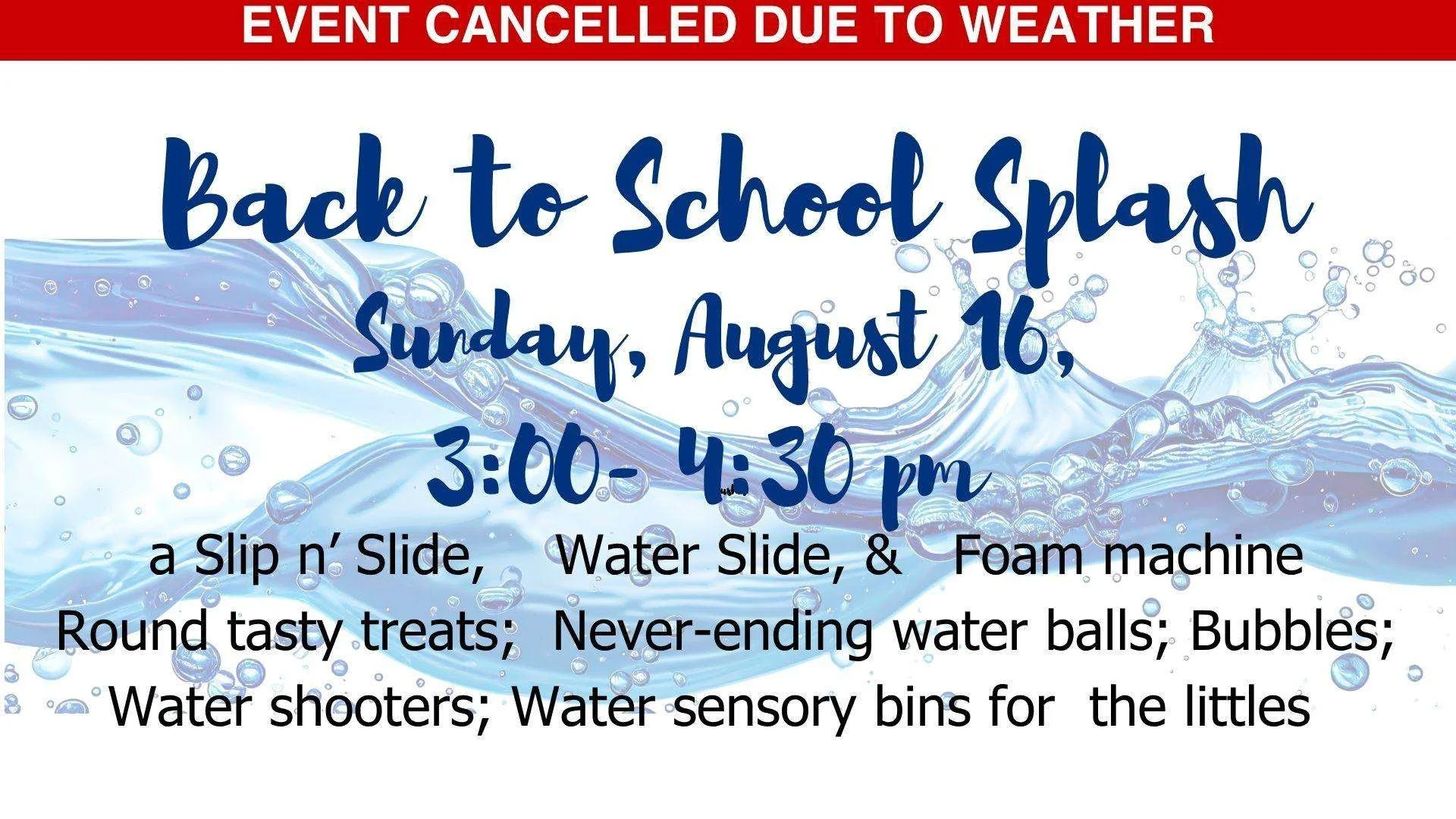 Back to School Splash Canceled