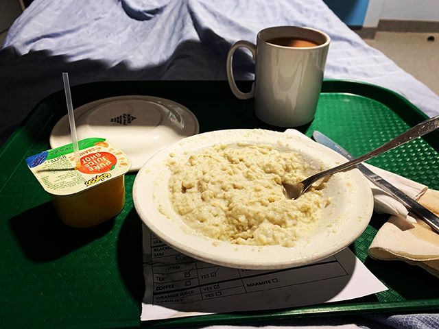 Breakfast, lunch, dinner. The porridge was inedible, I had about four bites of the beef casserole, and a quarter of the sandwich. It is just hard.