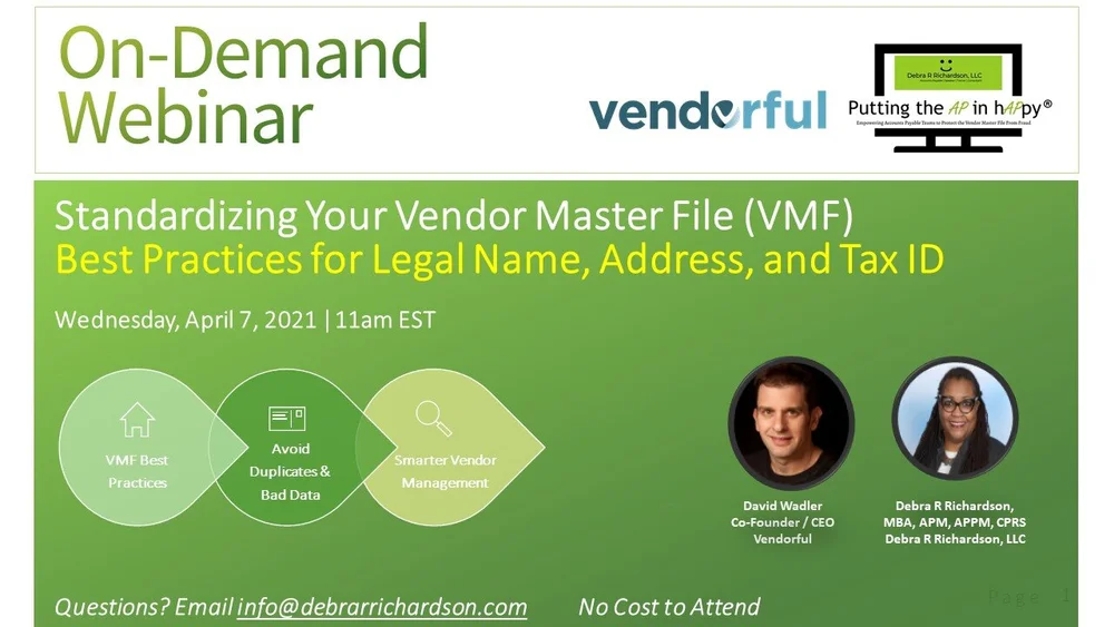 On-Demand Webinar: Standardizing Your Vendor Master File (VMF) - Best ...