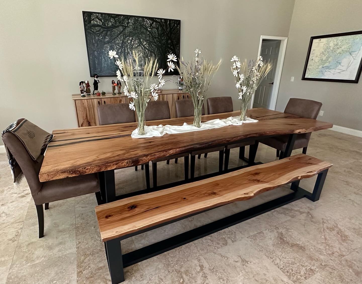 Pecan Dining Table
Pecan Credenza 
Pecan Bench

A dining room set fit for the whole family to enjoy!
#diningroom #interiordesign #decor