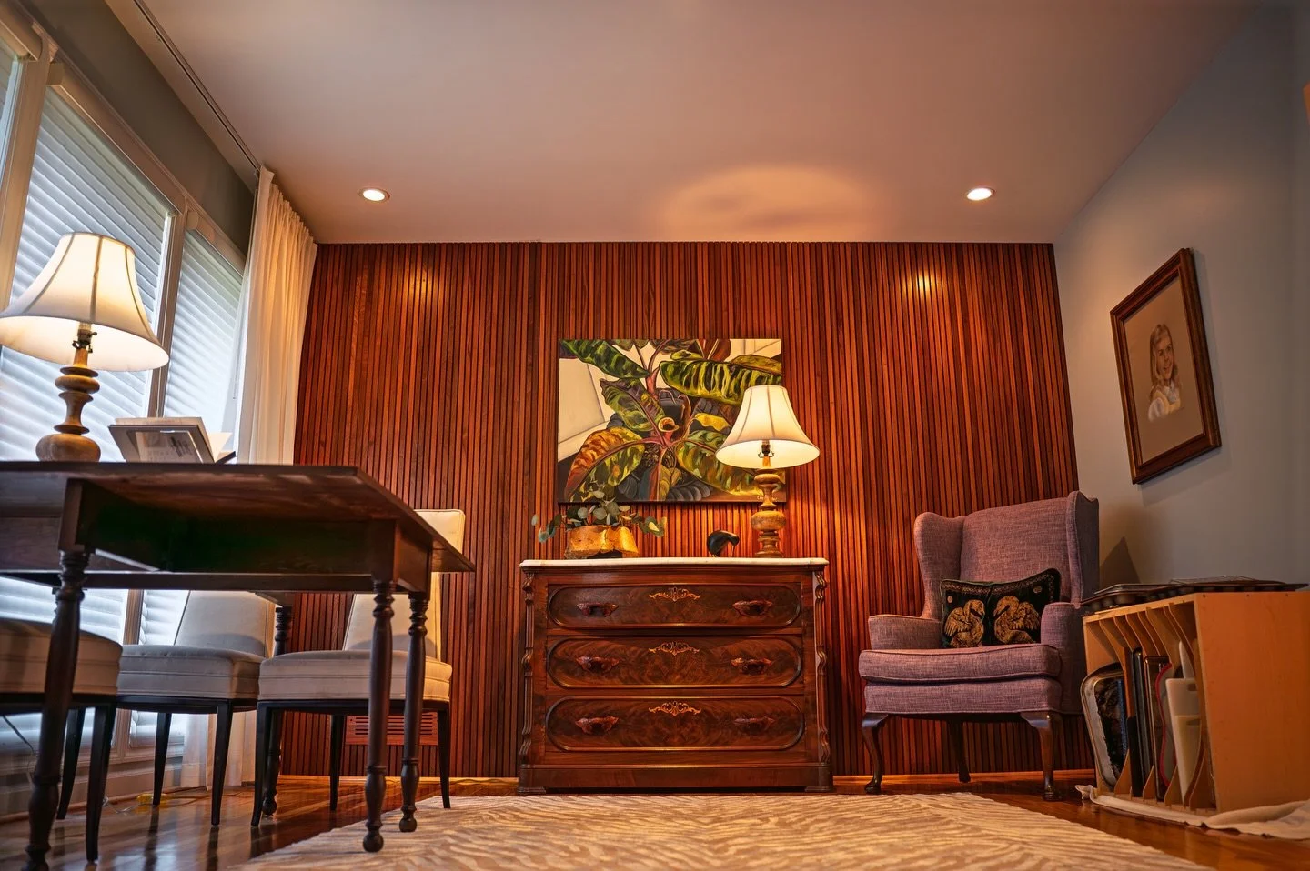 We had to share some of the images from this wall paneling job. This home has 3 rooms filled with &ldquo;Rich Mahogany&rdquo; 🕺 Comment if you know the reference.