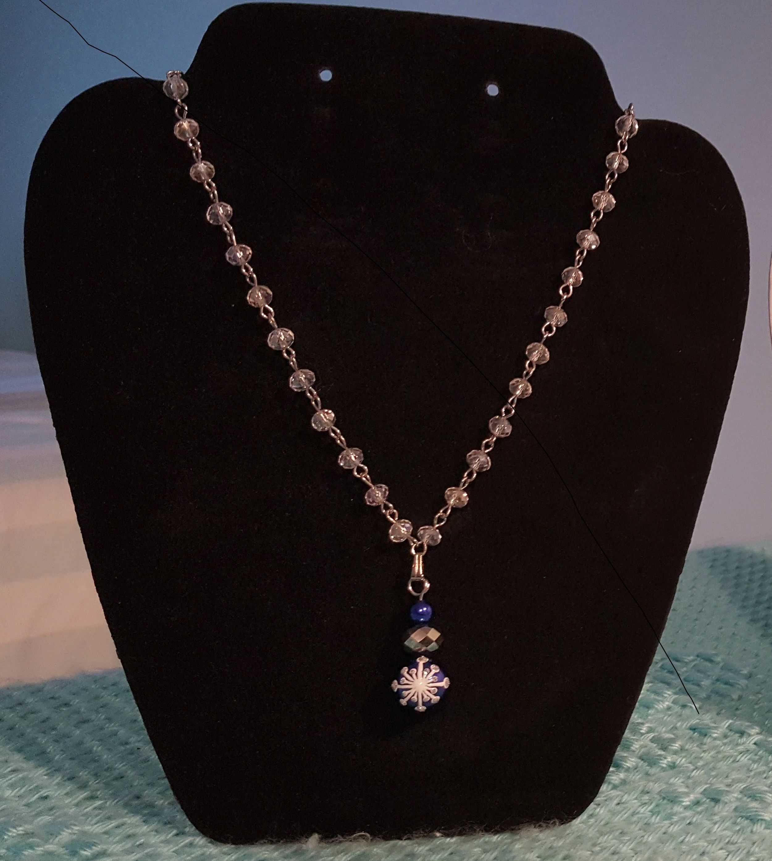 18" Blue Snowflake Pendant Necklace