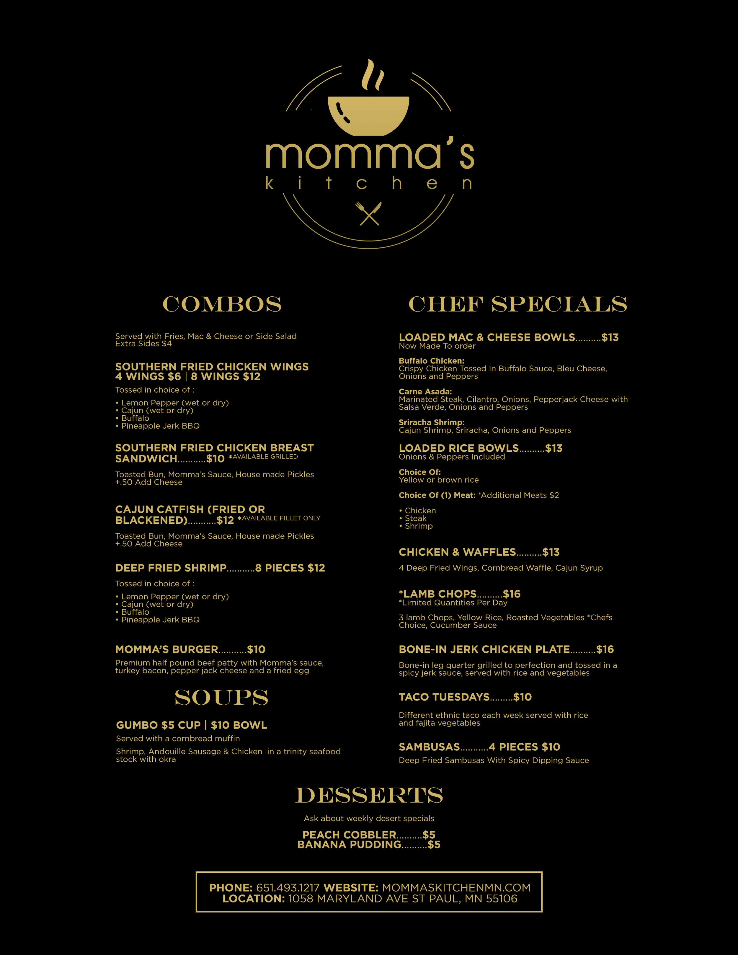 Menu Momma S Kitchen