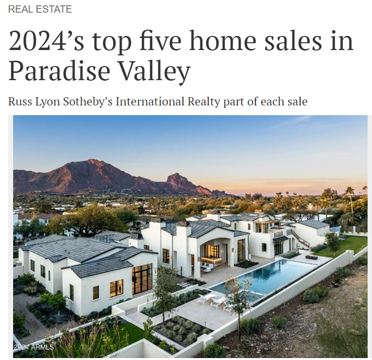 2024’s top five home sales in Paradise Valley