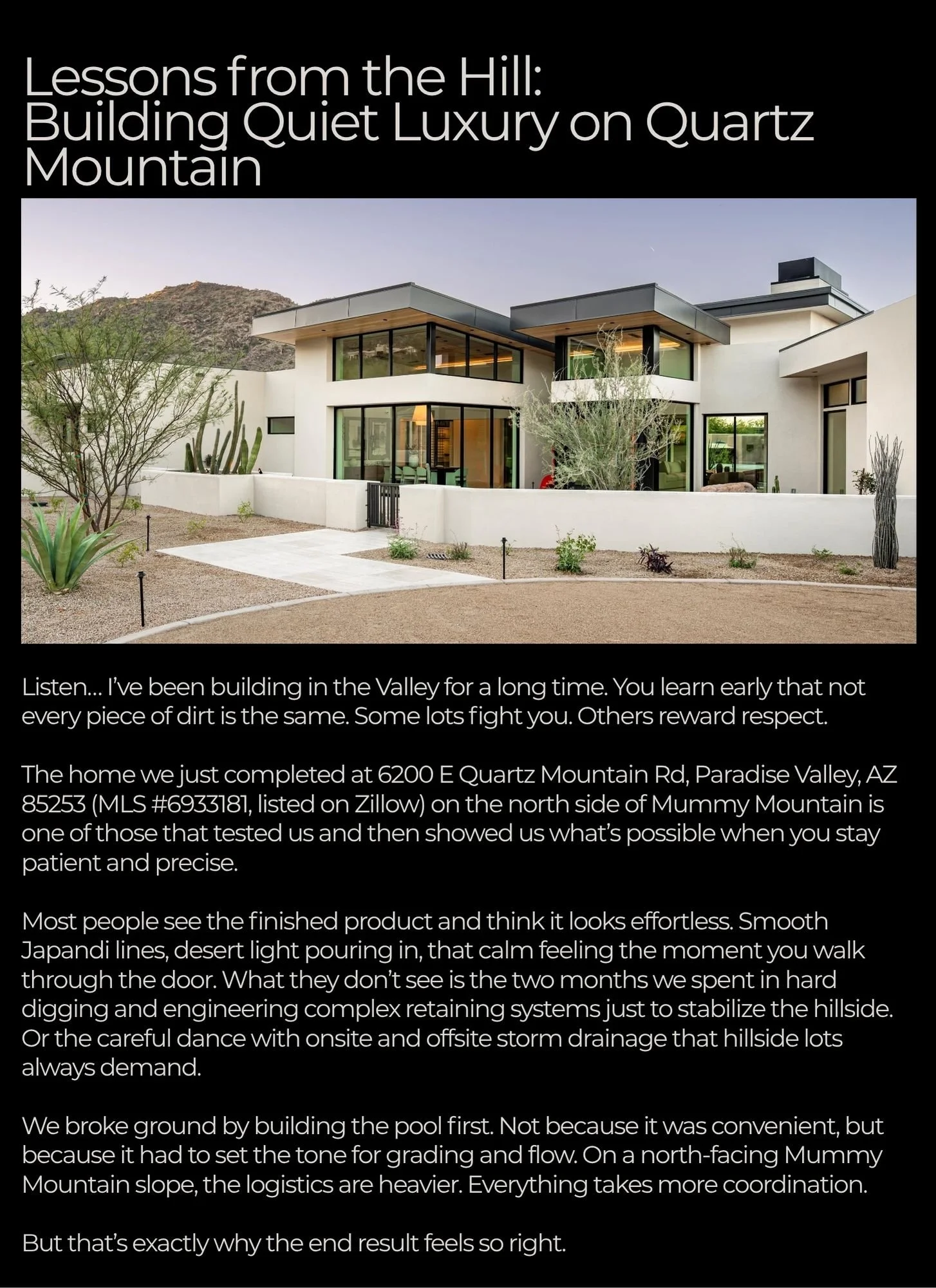 Lessons from the Hill: Building Quiet Luxury on Quartz Mountain