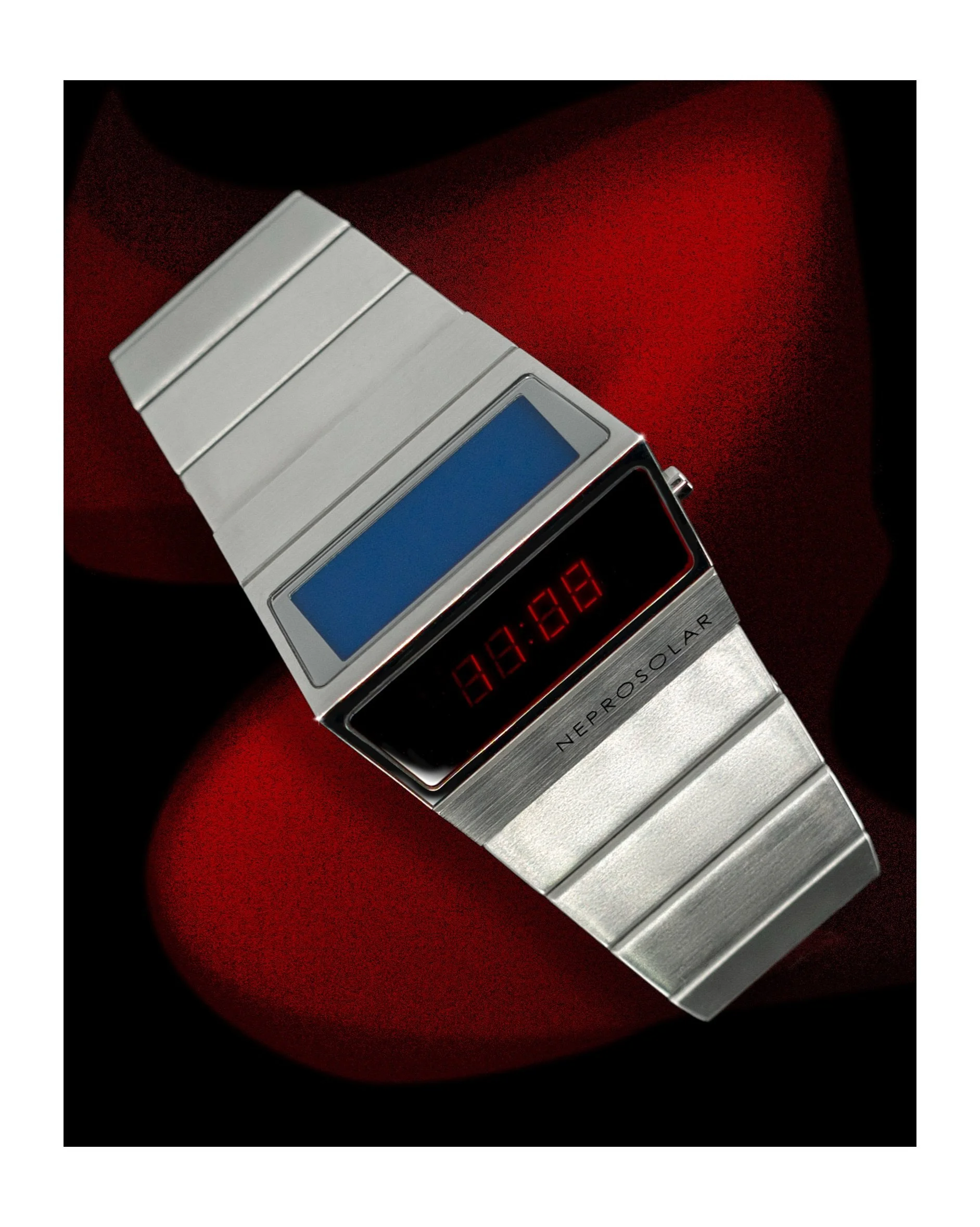 A forgotten idea from the 1970s, brought back to life.

The Neprosolar is a solar-powered, rechargeable digital watch inspired by a concept watch from the 1970s &mdash; now rebuilt with modern electronics.

For these images I wanted to lean into that