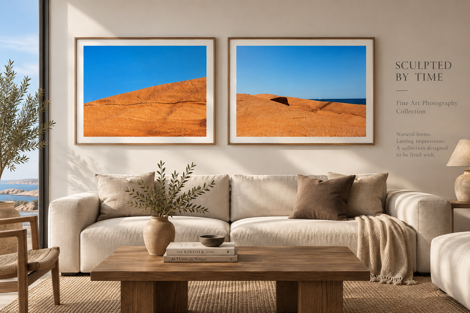 Interior presentation featuring Sculpted by Time I and VII fine art prints by Roger Holmen.
