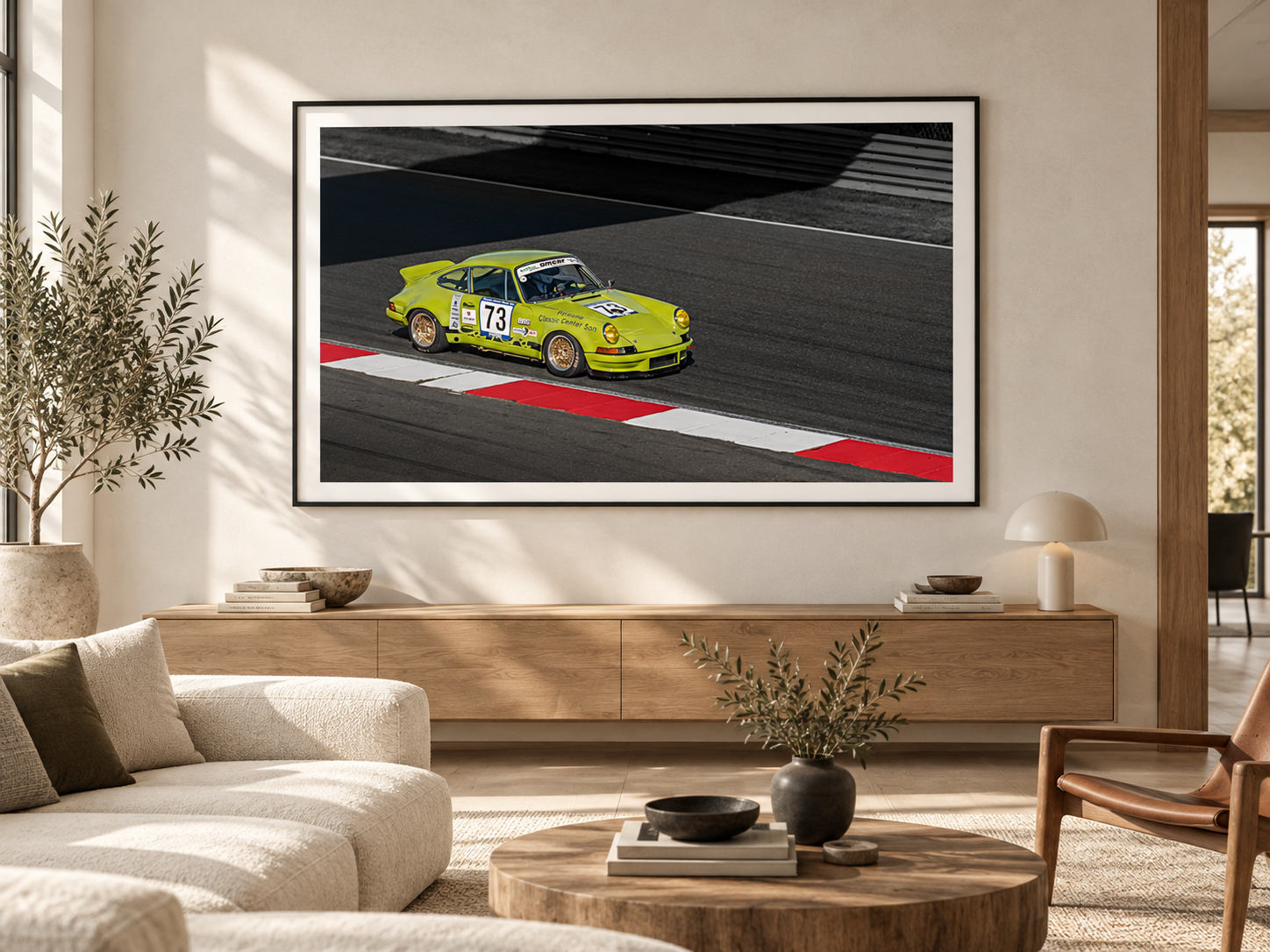 Velocity Study IX classic Porsche racing fine art print displayed in a contemporary interior