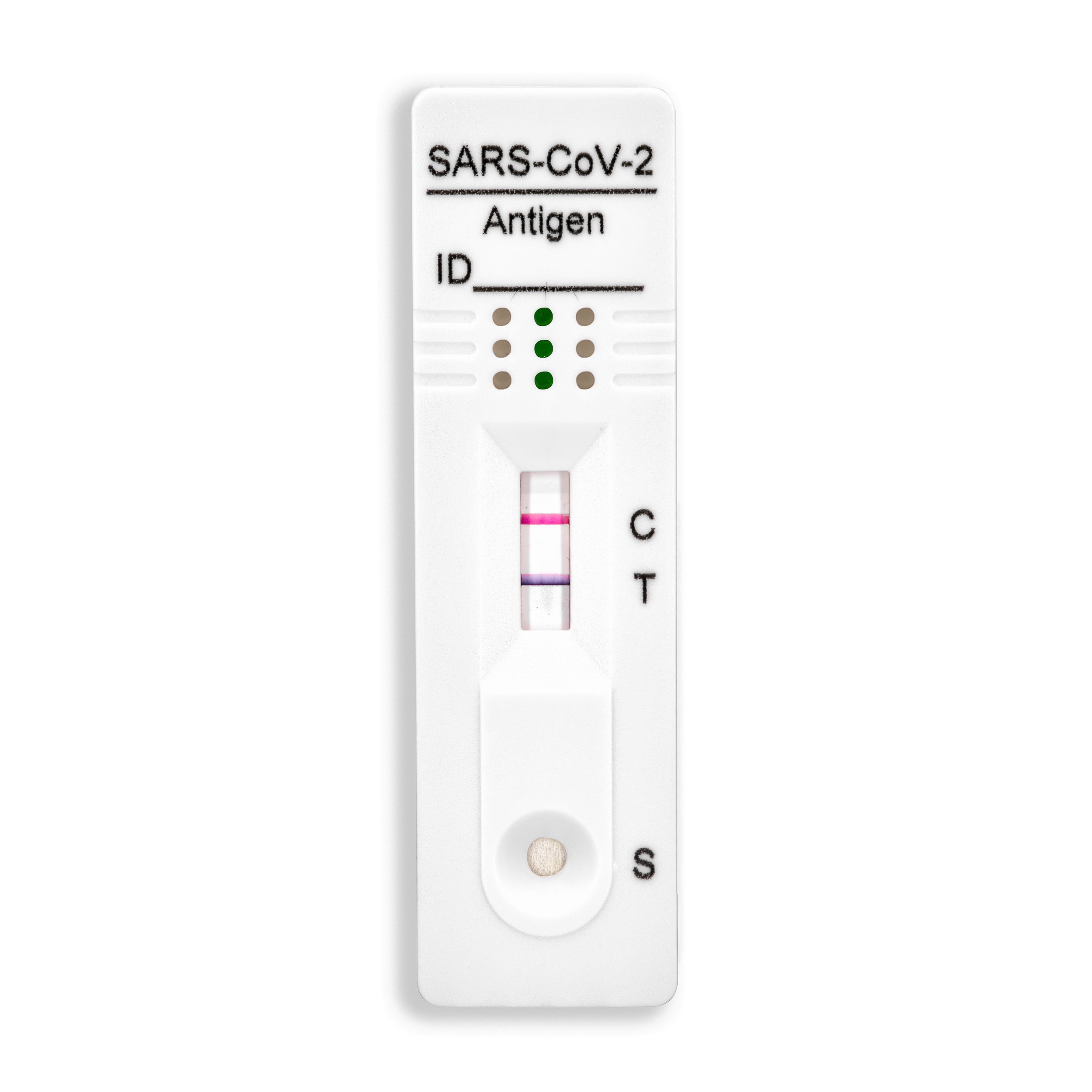 COVID-19 antigen rapid test showing two lines, indicating a positive result.