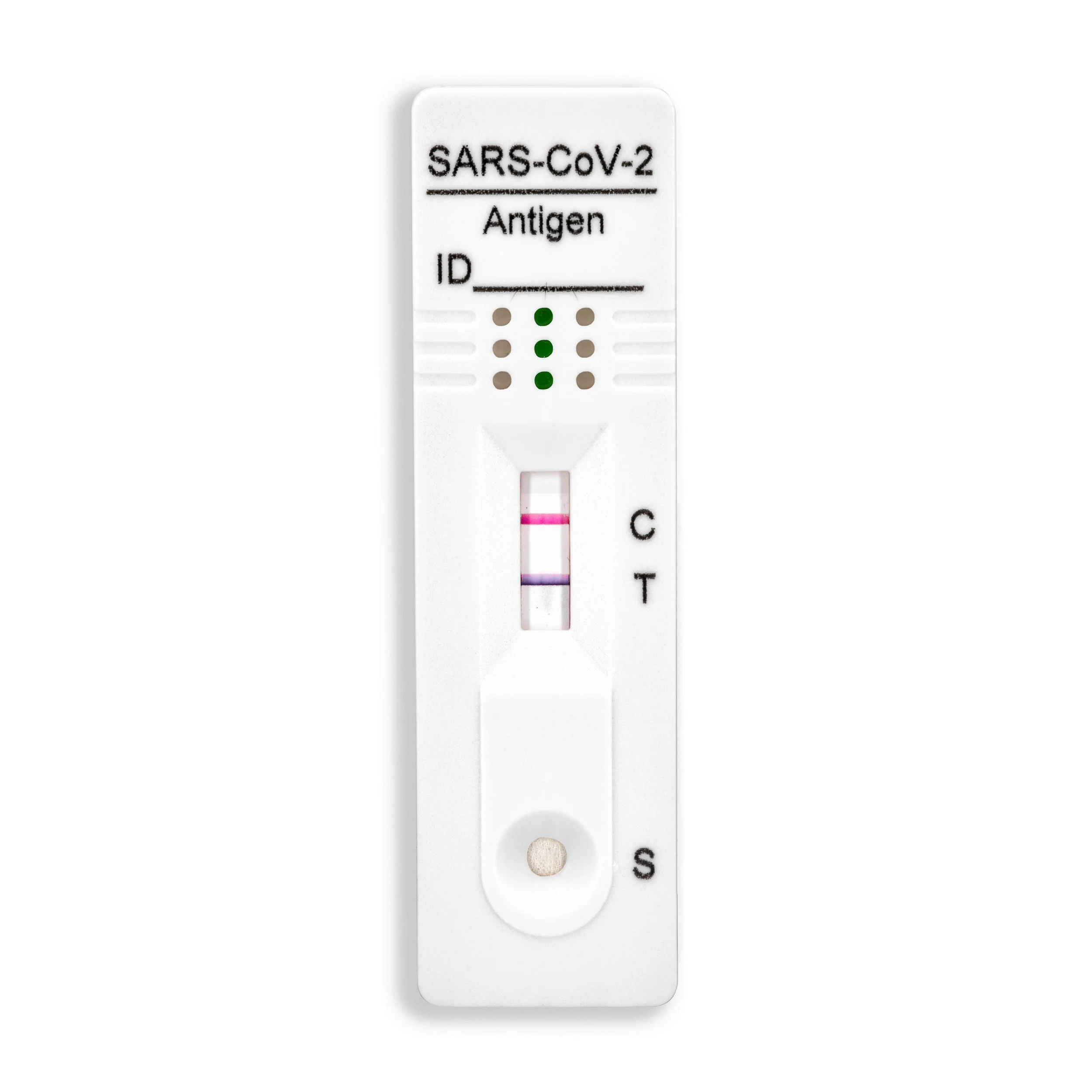 COVID-19 antigen rapid test showing two lines, indicating a positive result.