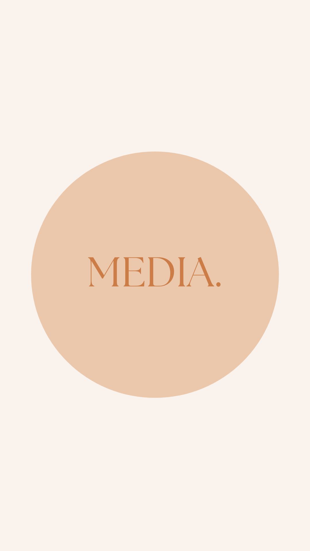 Design with a beige background, a large tan circle in the center, and the word 'MEDIA.' in uppercase brown font inside the circle.