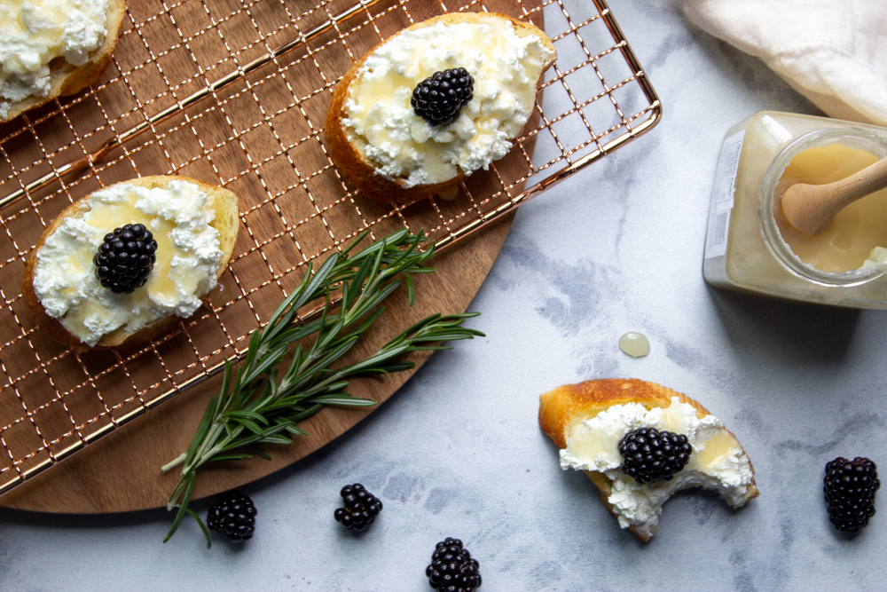 Honey + Whipped Ricotta Crostini 