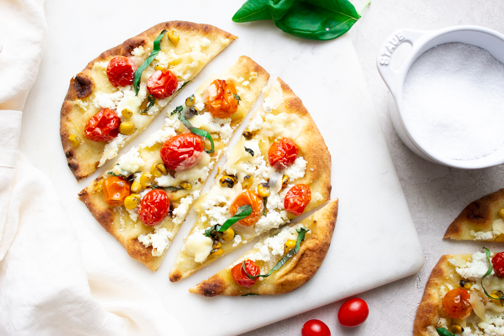 Roasted Cherry Tomato + Ricotta + Garlic Naan Flatbread 