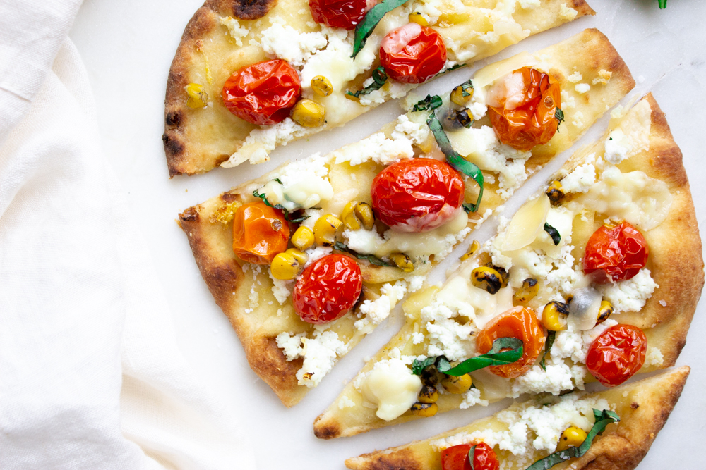 Roasted Cherry Tomato + Ricotta + Garlic Naan Flatbread 