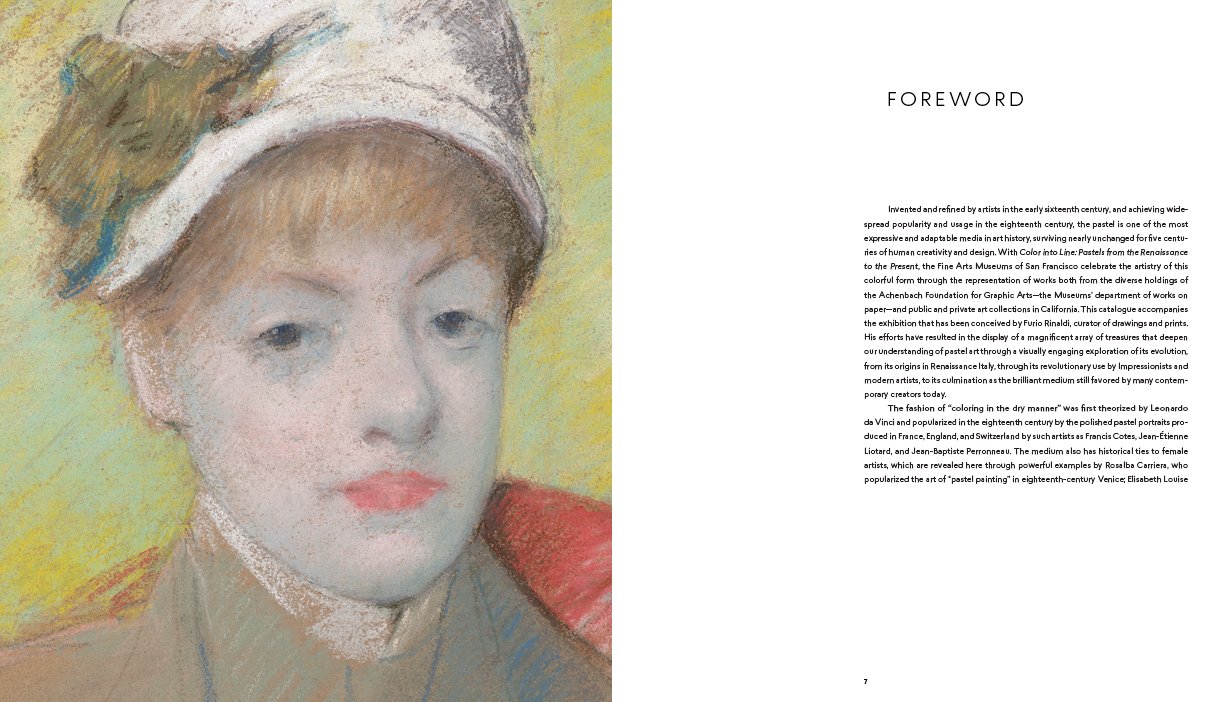  A spread with the Foreword and a detail of a pastel drawing on the left. 