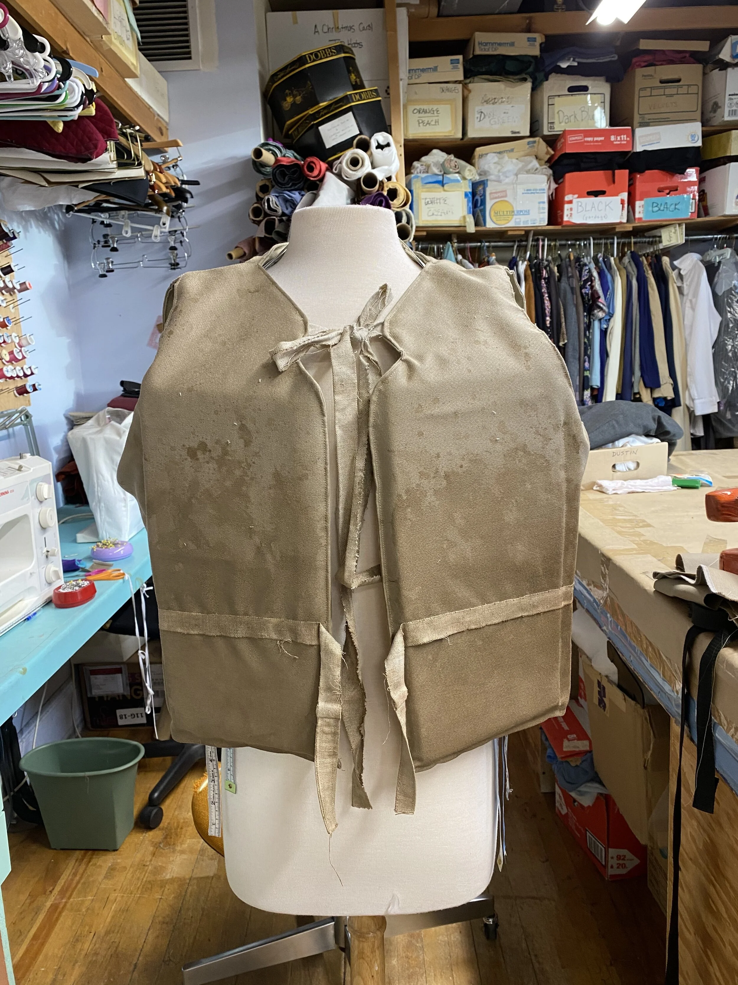 1930’s Life Vest (used as set dressing) constructed and stained with tea, ink, and dye for “Talley’s Folly” at Portland Stage Company; set design by Anita Stewart