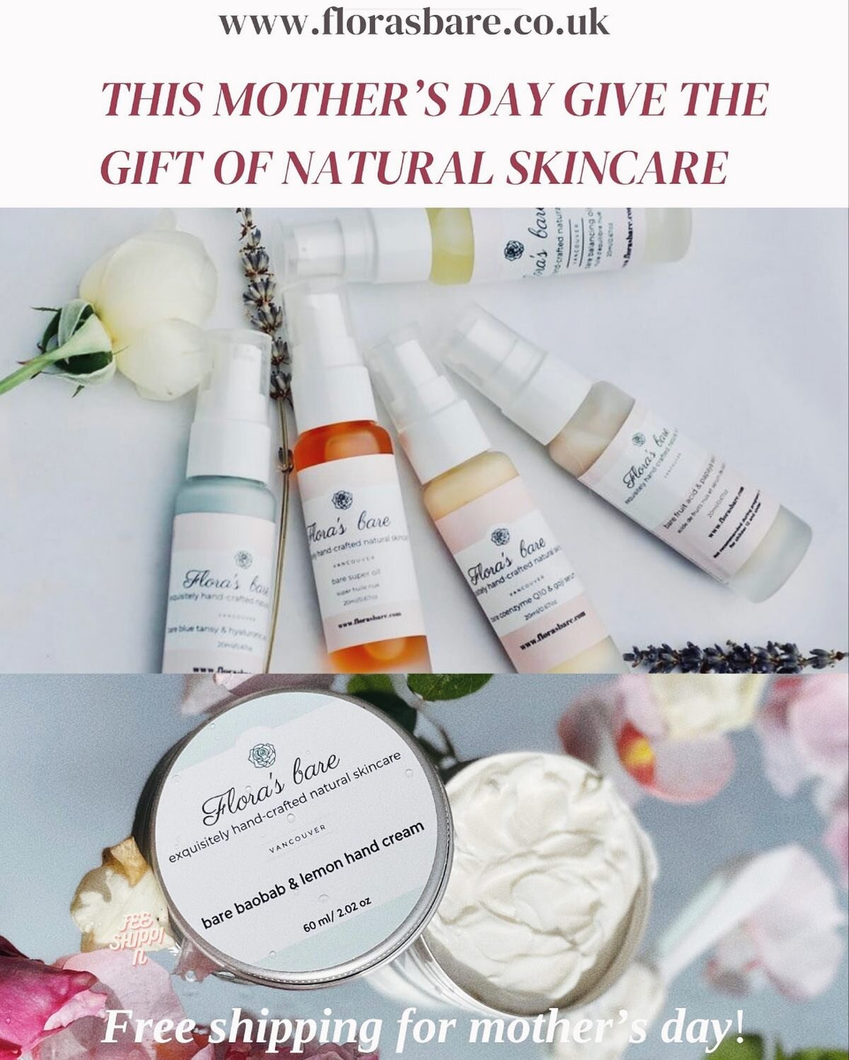 Mother&rsquo;s Day March 10th in the UK, give the gift of natural skincare and enjoy free shipping until March 15th 💗

www.florasbare.co.uk

#mothersday 
#givethegiftofnaturalskincare#globalgreenbeautyawards #spatreatments 
#facialtreatments
#beauty