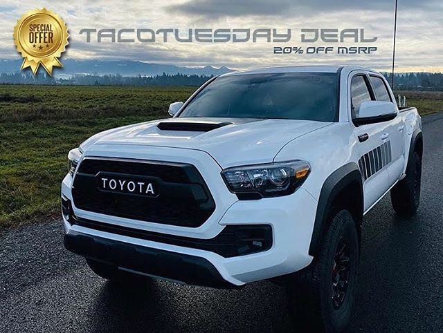 Taco Tuesday special: use coupon &ldquo;TUESDAYSLASH&rdquo; to benefit of 20% off MSRP (coupon valid today only) &bull;&bull;&bull;
#Toyota #Tacoma #Tacoma3G #Tacoma3rdGen #TacomaOffRoad #TacomaSport #TacomaPro #TRD #TRDOffRoad #TRDSport #TRD4x4 #TRD