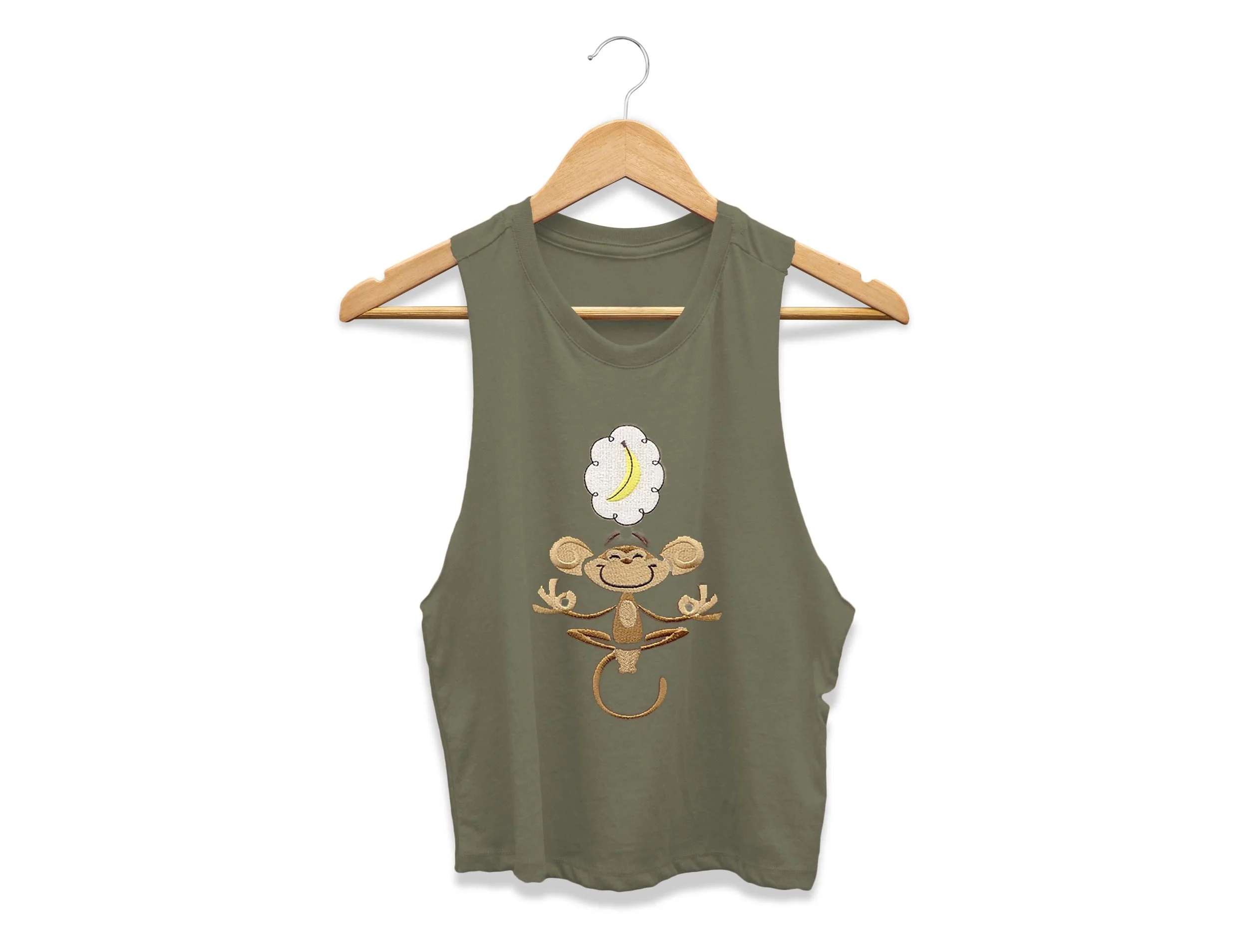 yoga monkey cropped tank olive.jpg