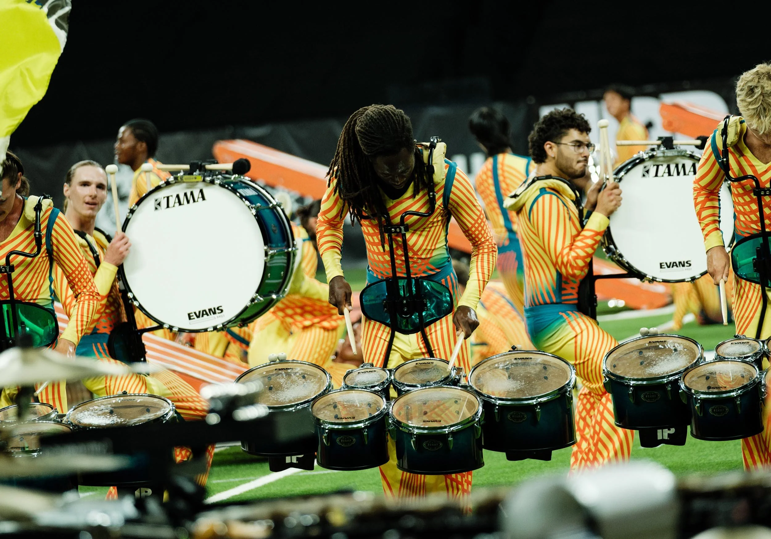 Action shot of tenor drummer.