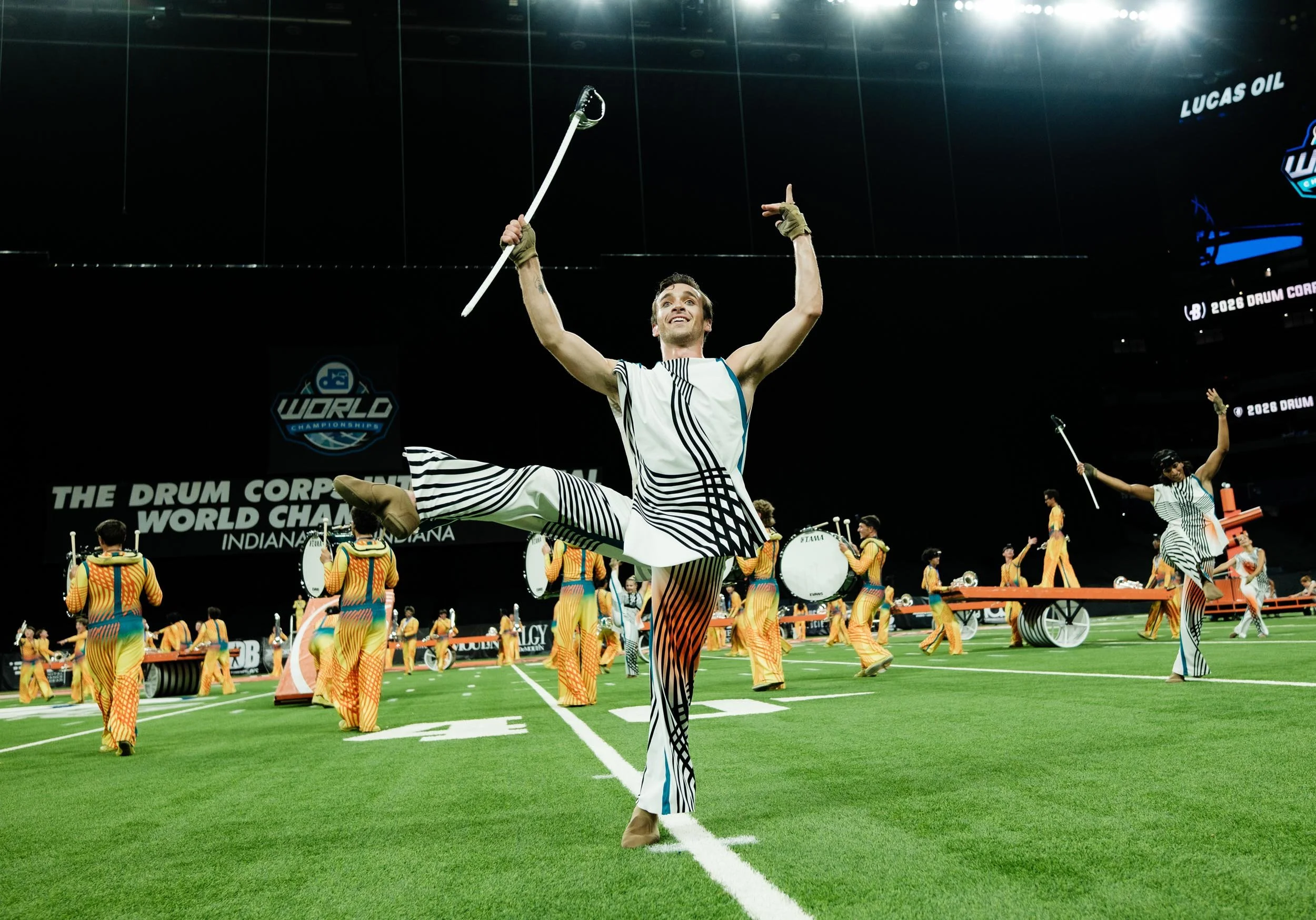 Action shot of color guard performer.