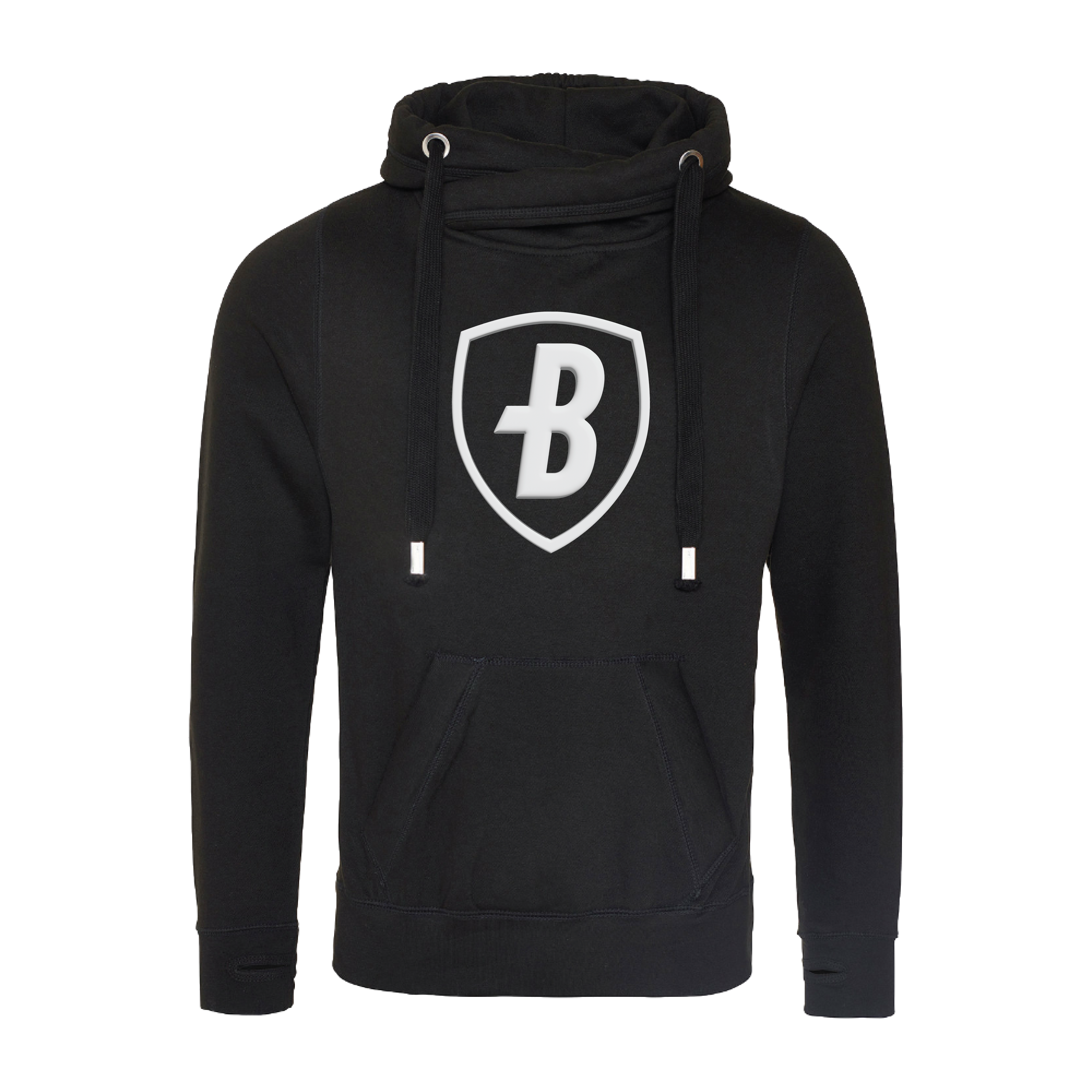 Black Heavyweight Crossneck Hoodie with 3D Shield Print