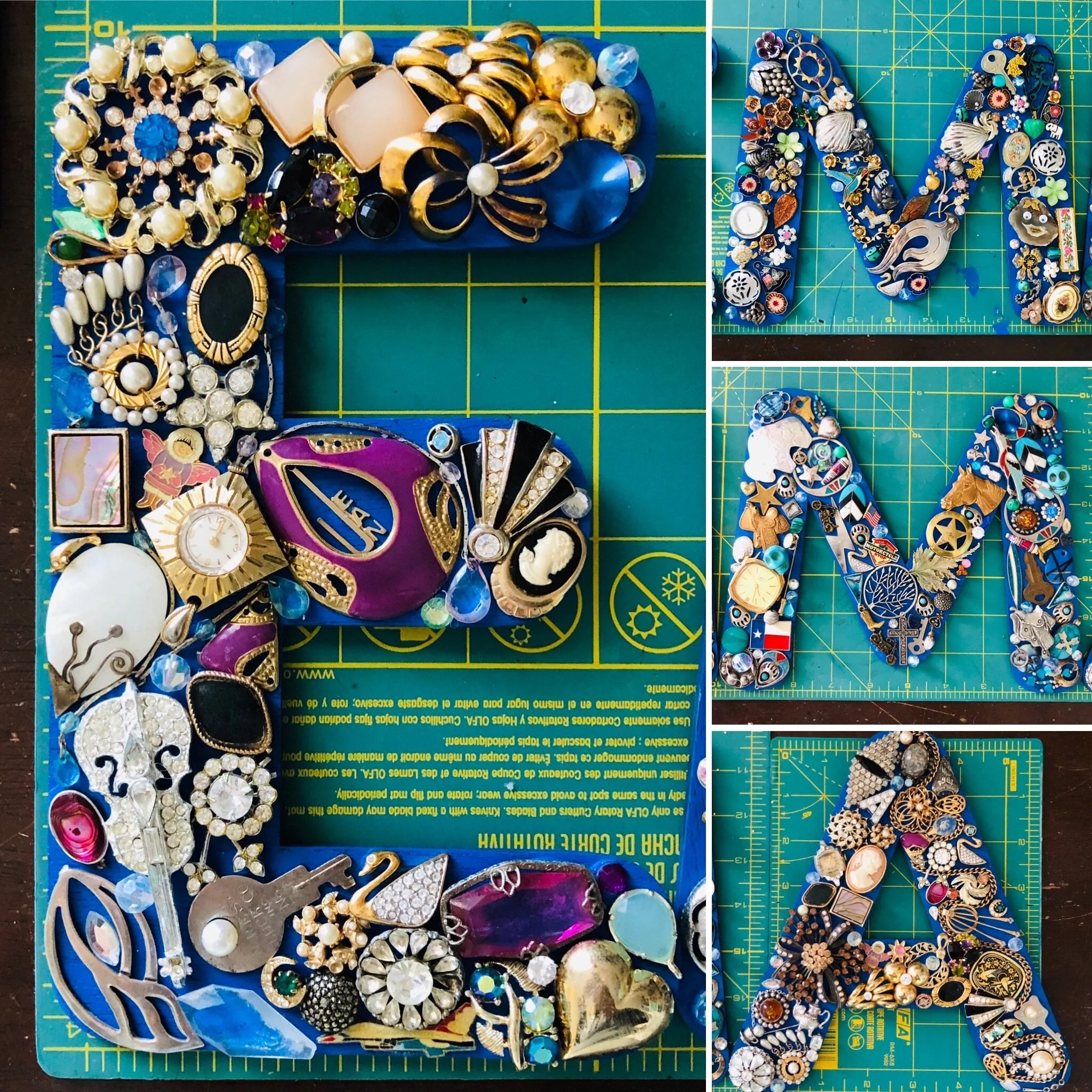 DIY Vintage Jewelry Collage Wooden Letters