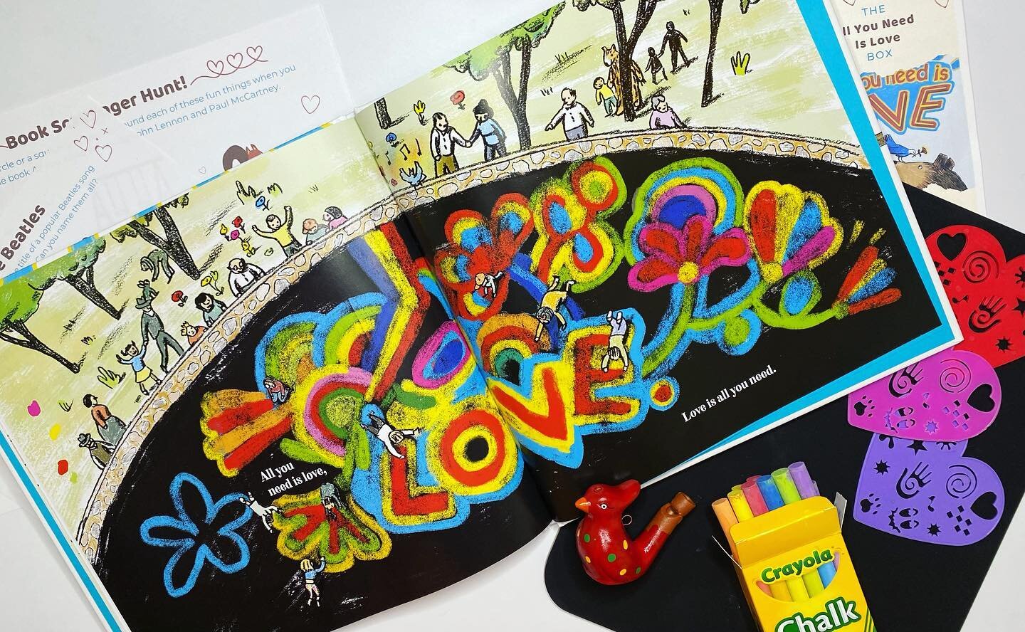 Did you see all the fun things that came in the &ldquo;All You Need Is Love Box?!&rdquo; 

📖All You Need Is Love by Lennon/McCartney
🎶Bird Water Whistle
🖍Chalkboard and Chalk
❤️Heart Stencil (look closely-there are music notes too! 😍)
📝Picture P