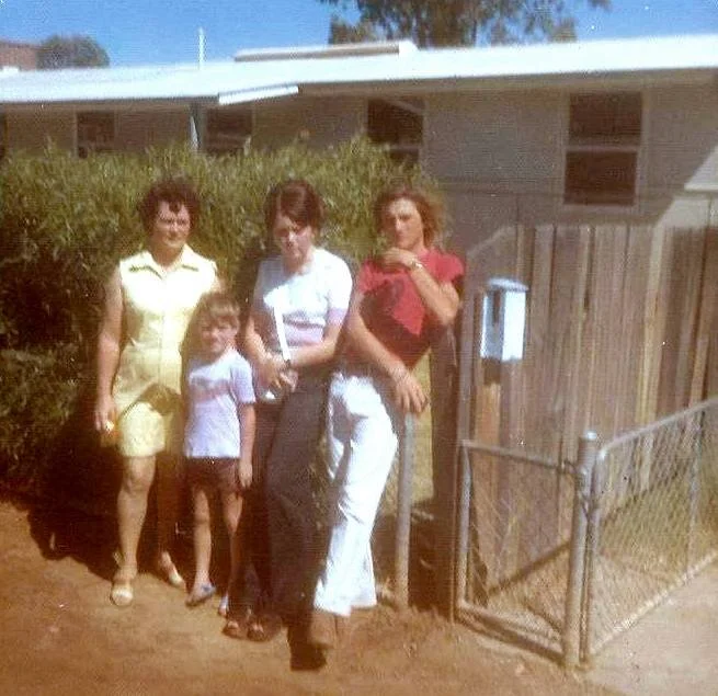 Mum, Darin, Helen and myself, in front of 15 Fourth street - 1974