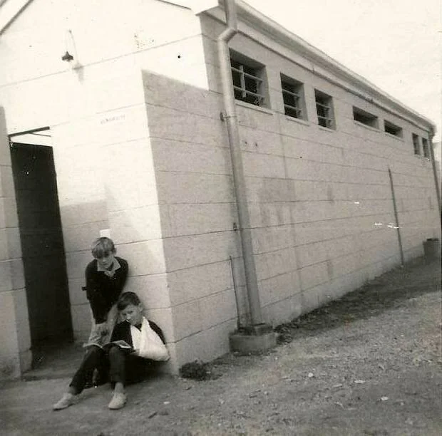 By the old toilet block near the playground with Simon Kendrick