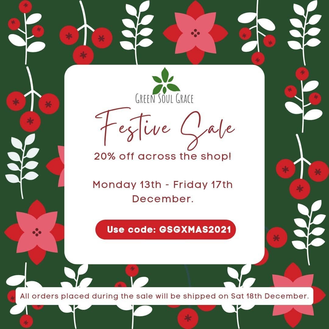 Give a lucky person the gift of making sustainable choices with the Green Soul Grace Christmas Sale! ♻️🎄🎁⭐. Use the code GSGXMAS2021 at checkout to get 20% off everything, and enjoy free shipping for order over &pound;50. Sale runs from Monday 13th