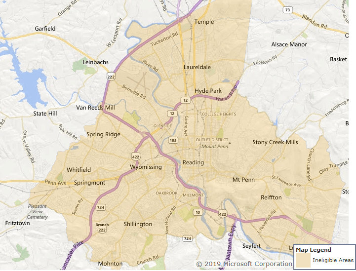 The Reading metro area is the only area of Berks County that is not Eligible