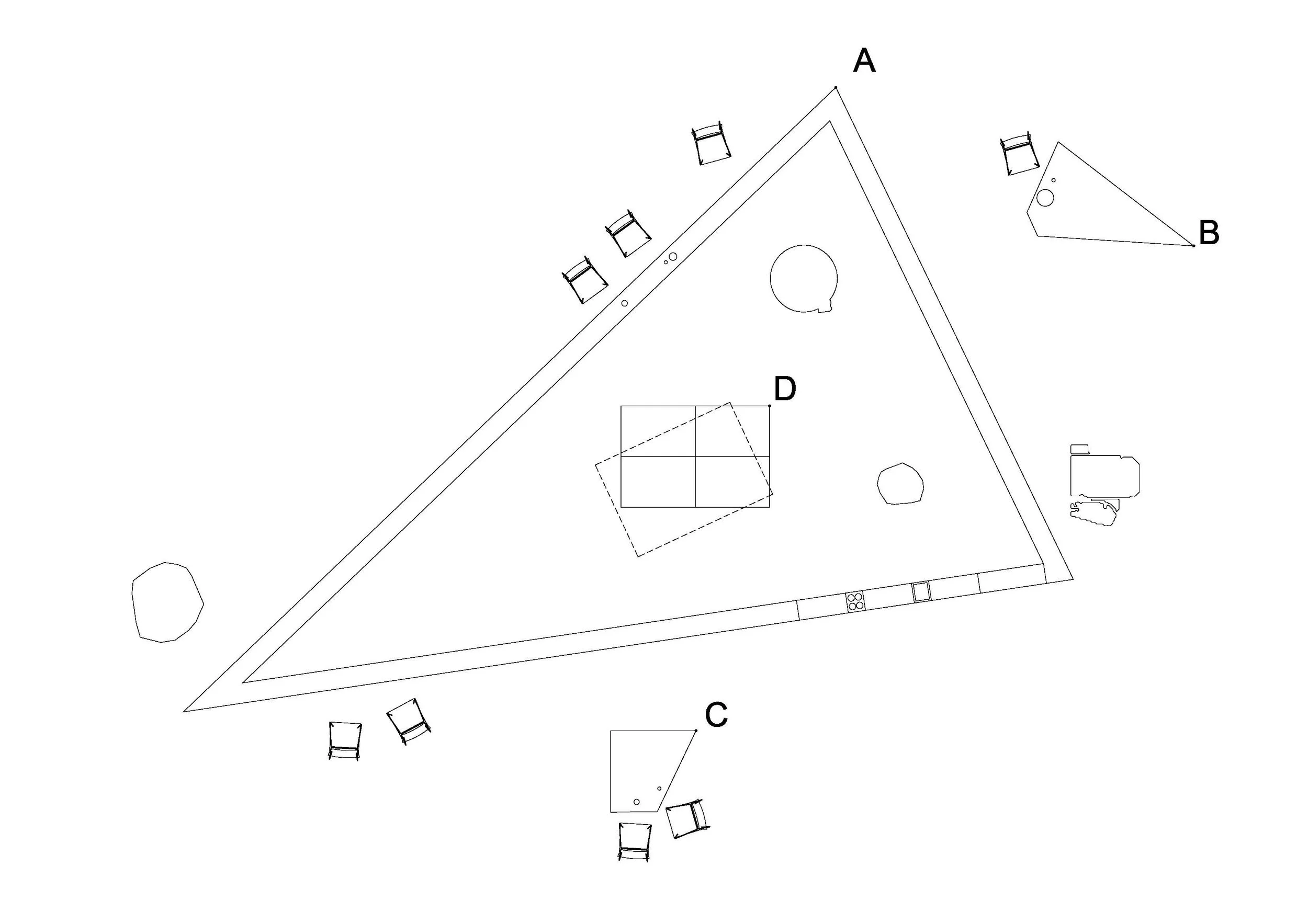  The collection of furniture items reflects the concept of "broken modernism" in which pure geometry exhibits imperfections 