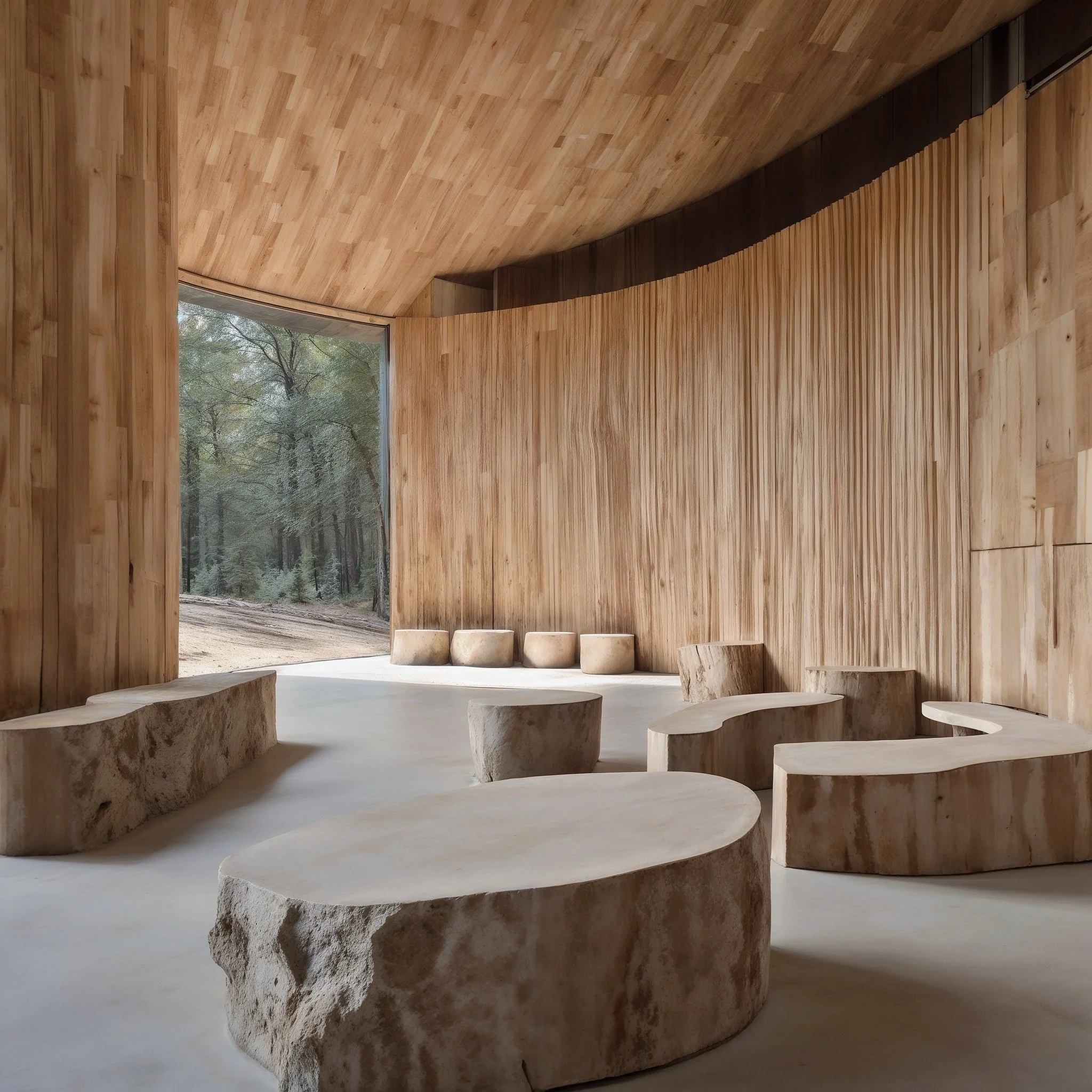  The selection of materials and the structural organization of spaces are intended to enhance the presence and influence of nature within the settlement. The approach emphasizes ecological integrity, where materials and spatial configurations reinfor
