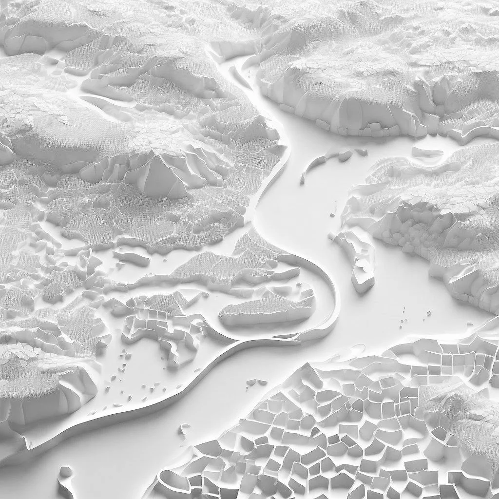  Like a soft, mutable textile, the city is stitched together by flows of people, water, vegetation, and commerce. Boundaries blur: street, plaza, dwelling, market, park—no longer distinct but absorbed into the deep, undulating surface of urban life. 