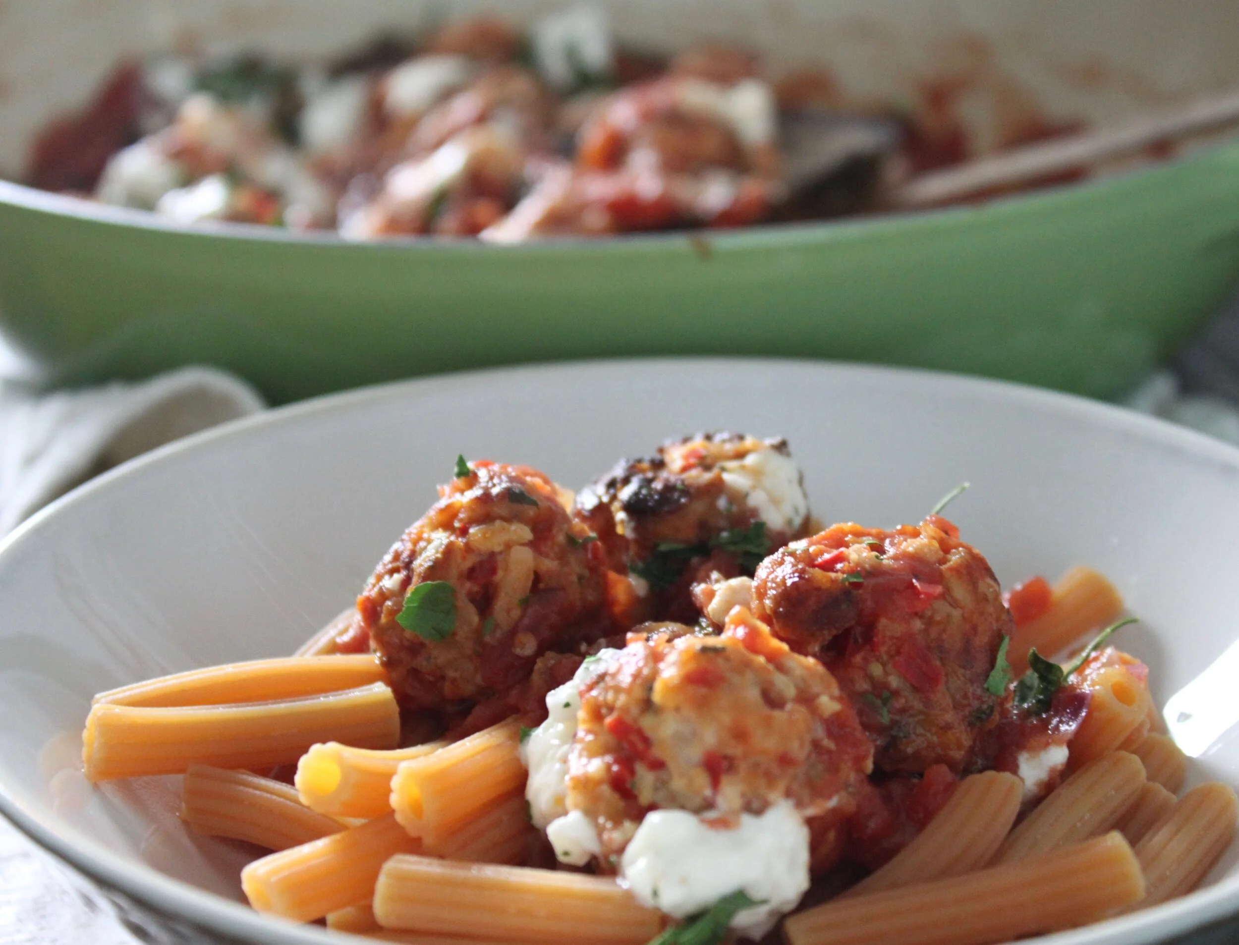 Chicken Meatballs with Burrata 