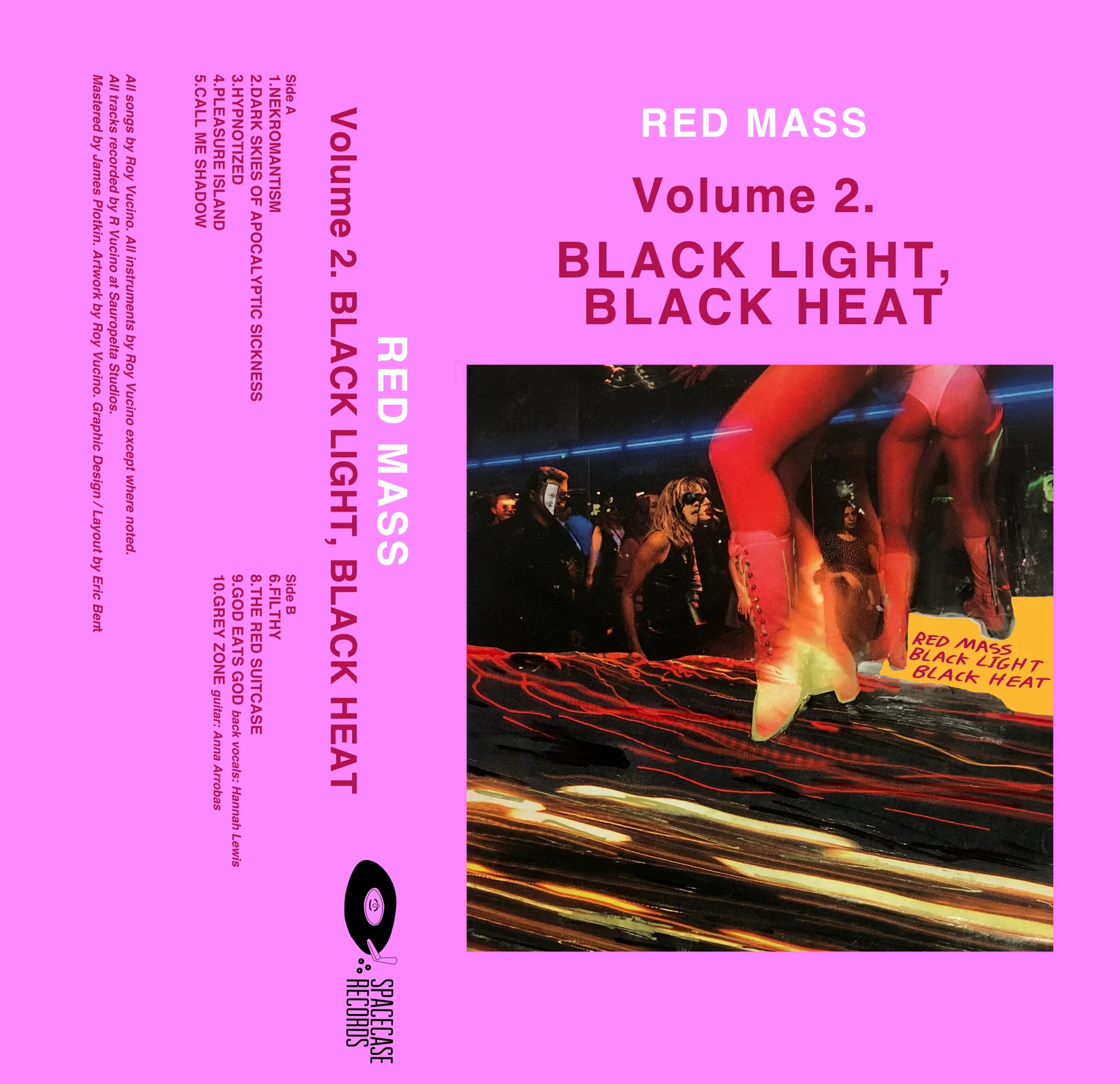 Cassette tape layout: Red Mass- Black Light, Black Heat, 2023, Photoshop and Indesign