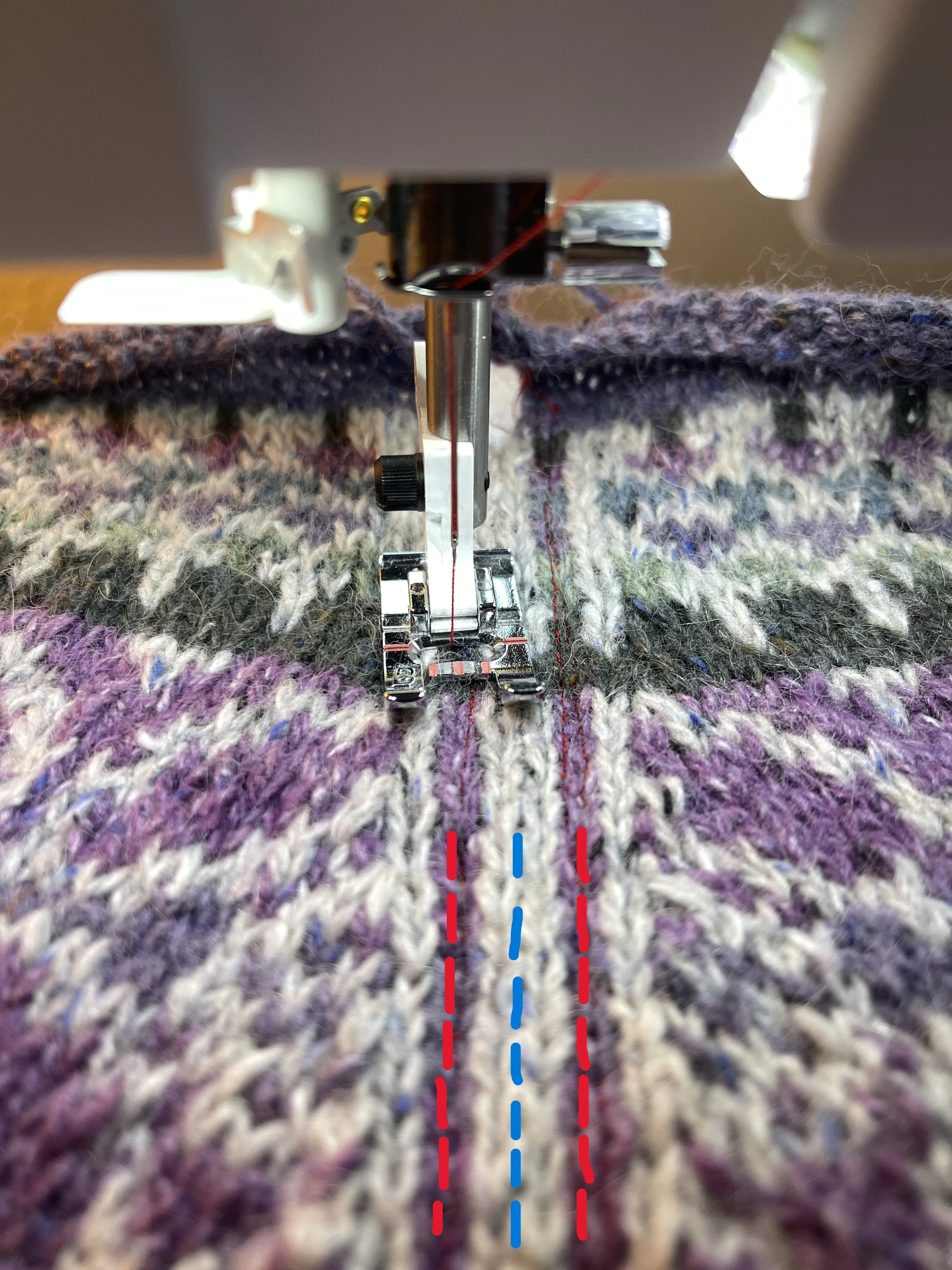 machine sewing steek with lines.jpeg