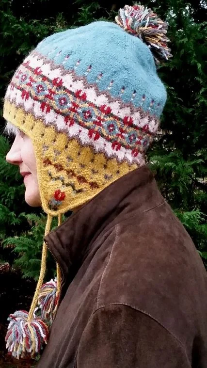 ladies knit Fair Isle earflap hat