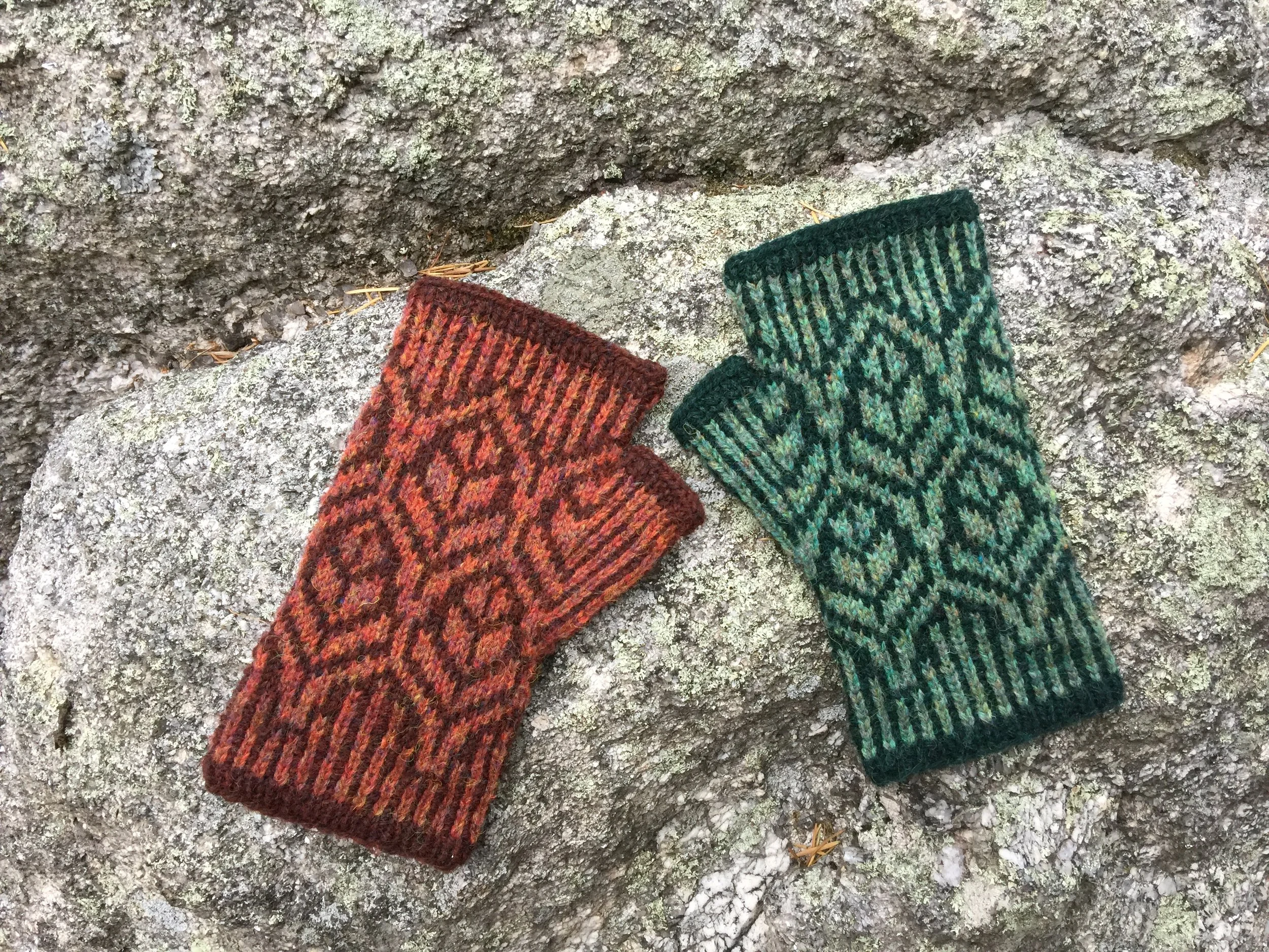 Hedgerow Fair Isle style knitting pattern for fingerless mittens