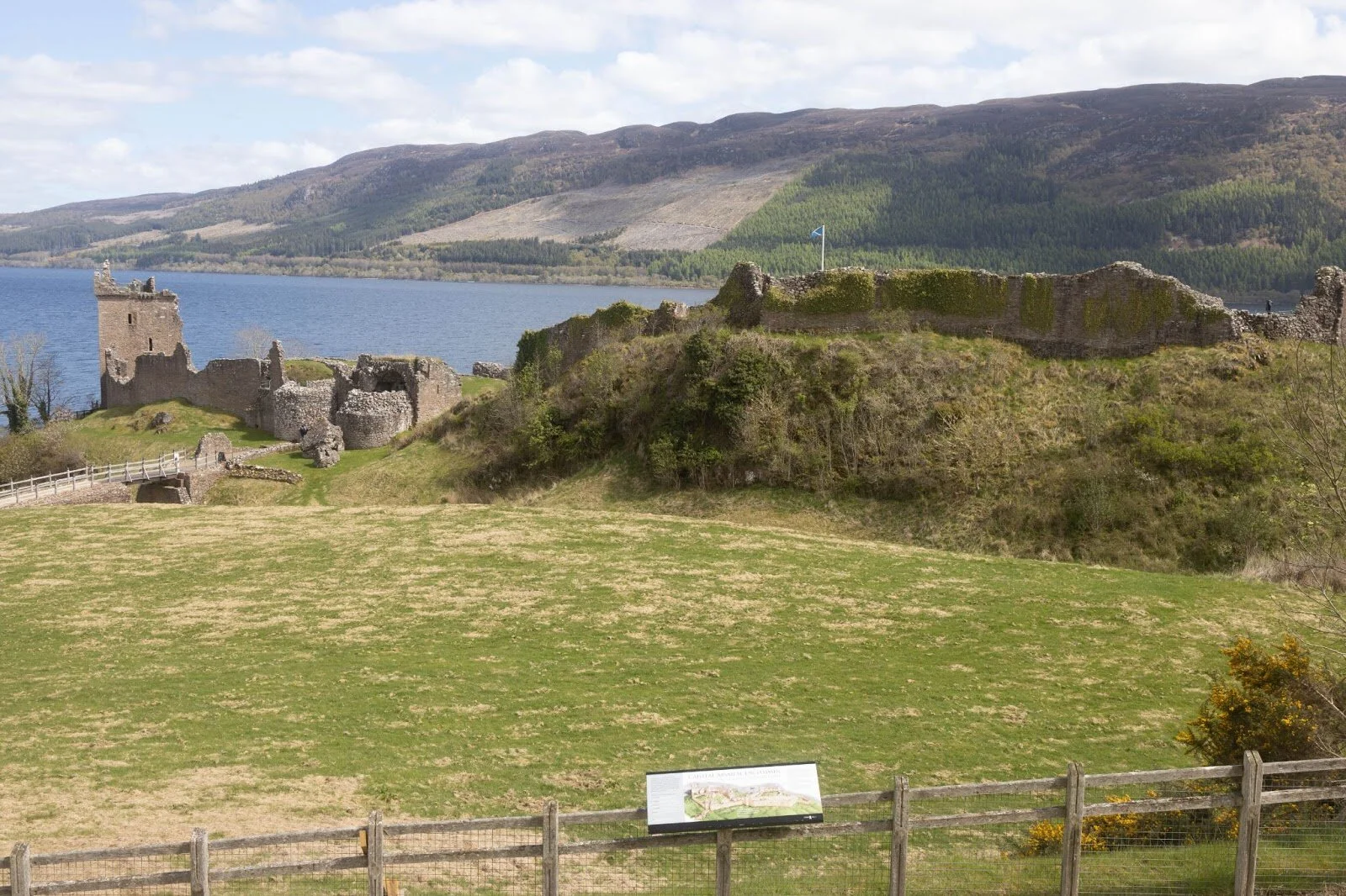 Landscape of Urquhart Castle, on the banks of Loch Ness,  Point of View from the current telescope