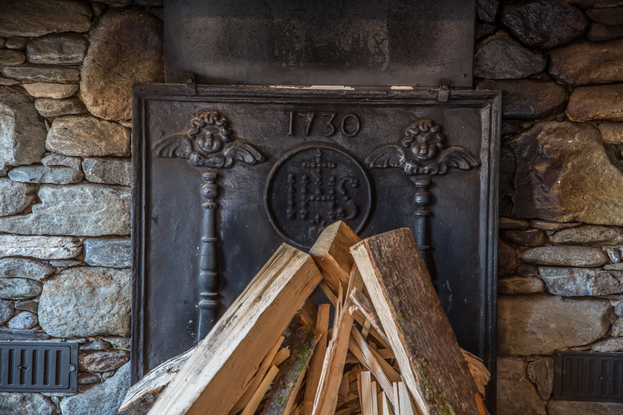 Detail of beautiful fireplace at Chalet Forest