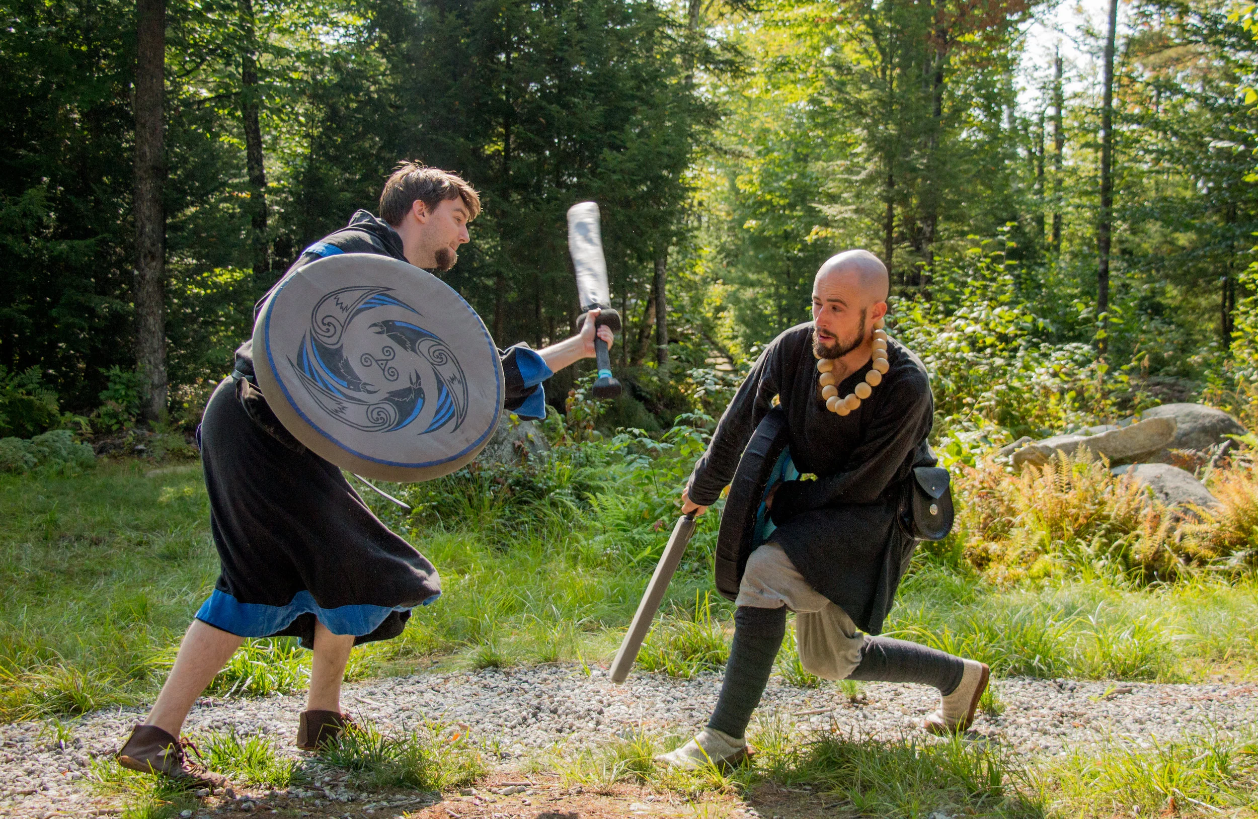 Adikan Rafenson, left, uses a foam weapon while sparring with unit-mate Adomos (right) at Burgundar on the morning of Septermber 17, 2017.