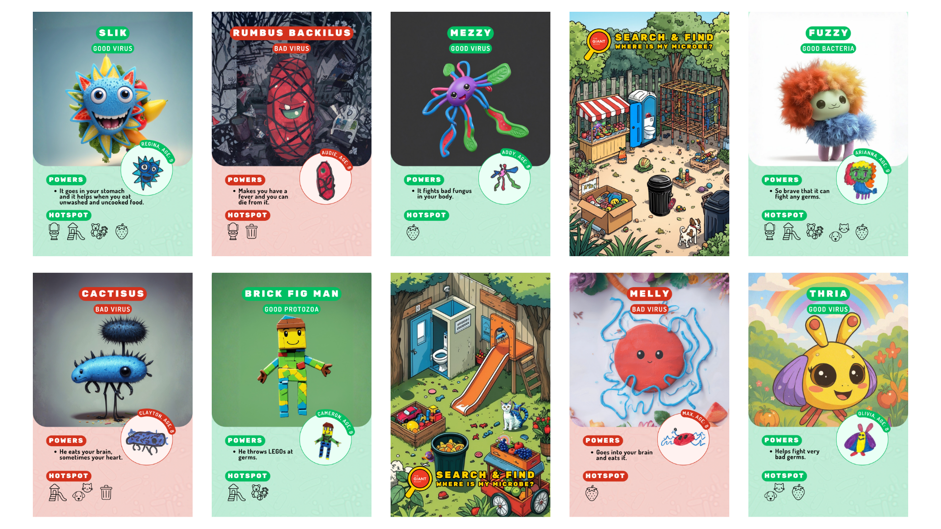 Microbe ID Cards + Search and Find Activity, designed by elementary students