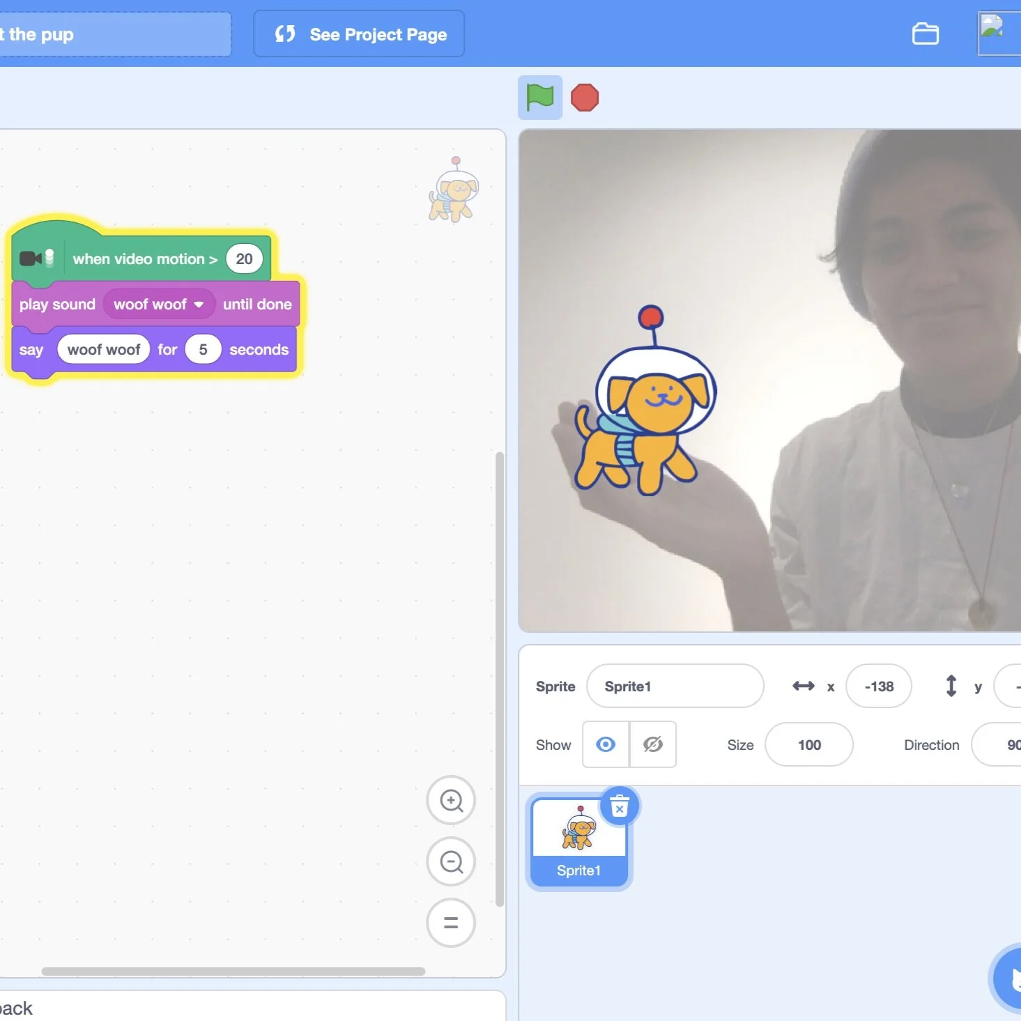 Coding an interactive game: Scratch video sensing