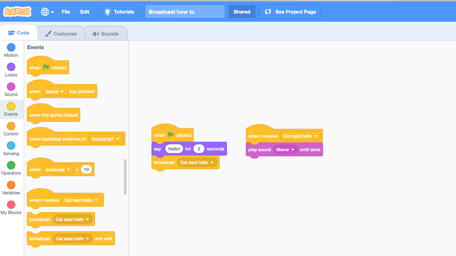 How to Broadcast a Message in Scratch