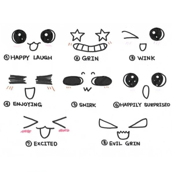 Friday Doodling Prompt: Kawaii - Different Happy Faces