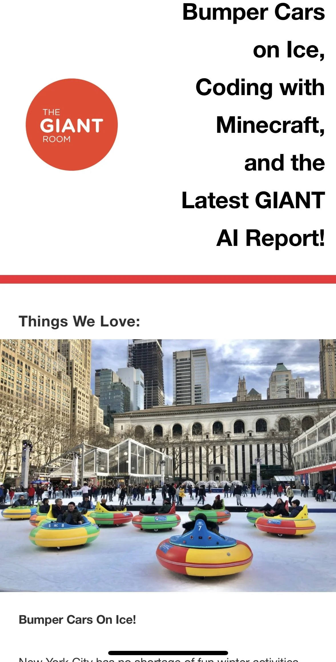 Bumper Cars on Ice, Coding with Minecraft, and the Latest GIANT AI Report!