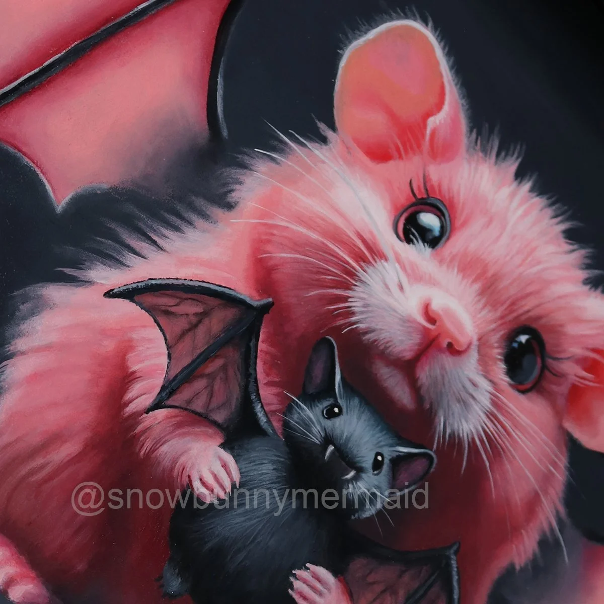Original Painting by Alison Frank "Lilith" Gothic Surreal Sweet Pink Hamster Bat
